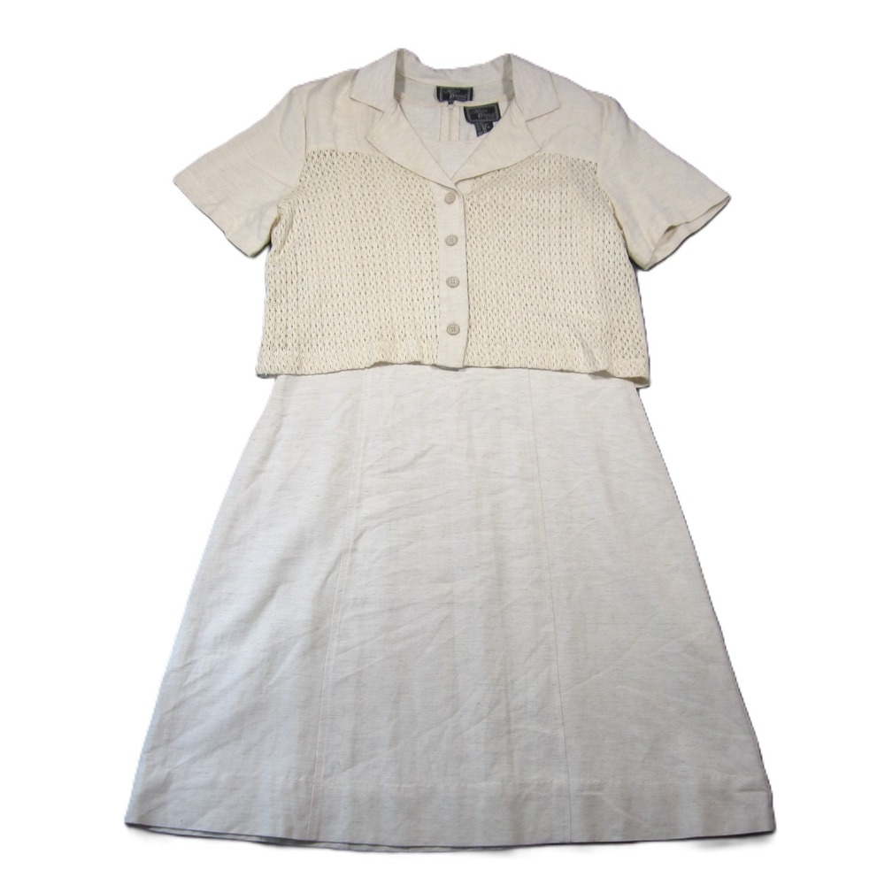 Vtg Katlyn O'Farrel Dress Set 8P Cream Linen Blend 2-Piece Cottage Coastal Work